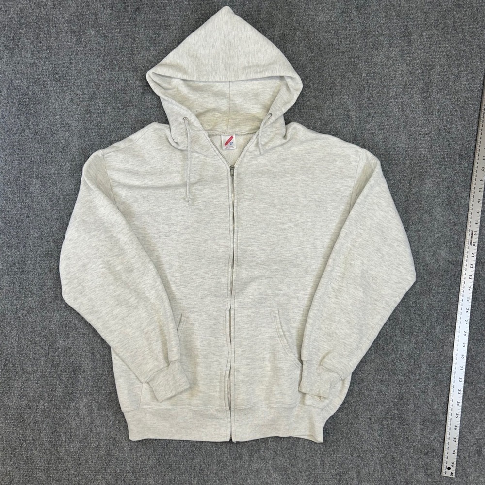 Vintage Jerzees Zip Up Hoodie Heather Grey Made in USA XL Blank Sweatshirt